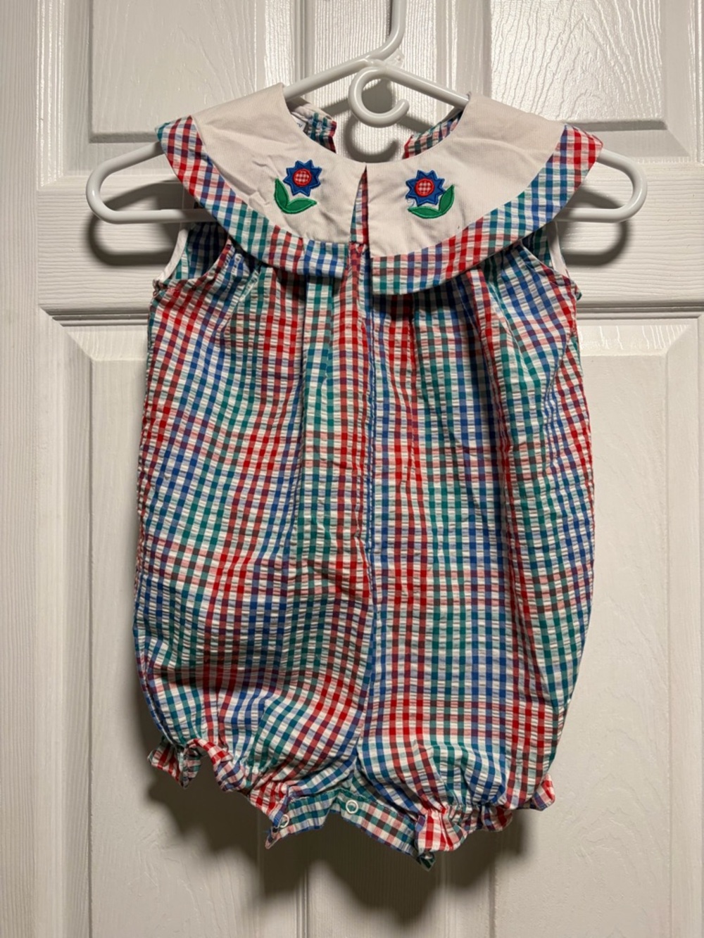 Multi-Color Gingham Baby Bubble Romper with Embroidered Collar